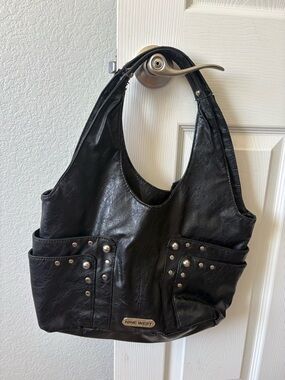 Nine West Black Faux-Leather Hobo with Stud Accents